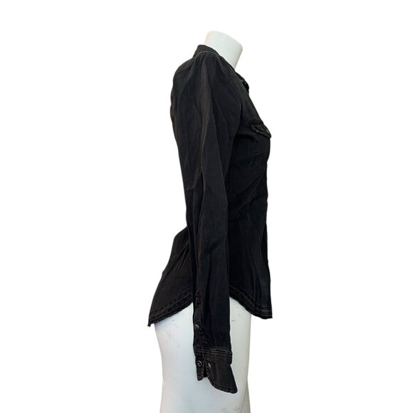 American Eagle Ladies XS Black Button Shirt Chambray Long Sleeve Pockets NWT $44 - Picture 4 of 7